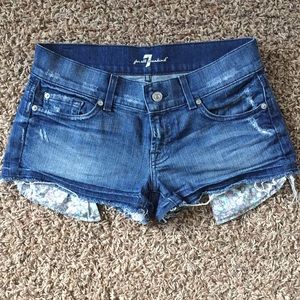 7 For All Mankind, low rise jean shorts
